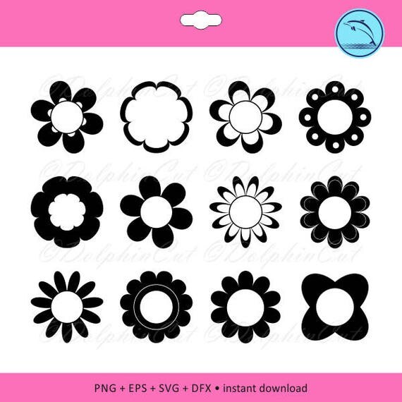 Flower Monogram Frames, black circle silhouette cutting png, svg, dxf ...