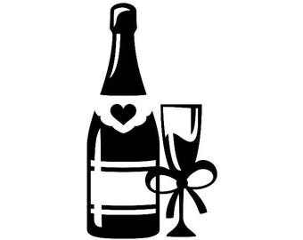 Wedding Logo #1 Champagne Love Heart Ribbon Bow Glass Ceremony Married Bride Groom Reception.SVG .EPS .PNG Clipart Vector Cricut Cut Cutting