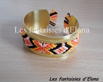 Style Bangle with orange color woven bracelet / black