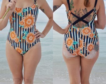 Vintage 70s Sunflower One Piece Bathing Suit (Sessa)