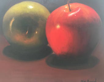 Oil Painting On Canvas Apples in the Night By Miri Baruch, Size: 19.6 " x 23.6" (50 cm x 60 cm)