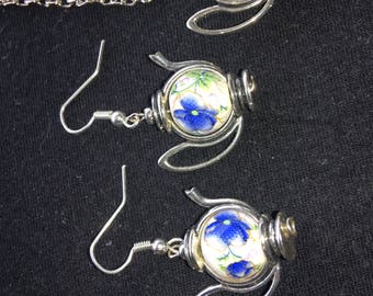 Silver teapot necklace and earring set