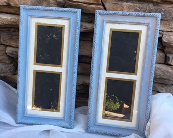 Blue and gold picture frames, vintage picture frames, painted picture frame set, distressed, shabby chic picture frames