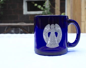 Pewter Angel Cobalt Blue Glass 12 oz. Coffee Mug | Made in USA
