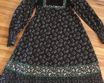 1970's black calico Gunne Sax dress