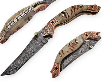 100% handmade Damascus steel with special handle Liner Lock pocket folding knife/pliant Damas /Damaskus Falten 4016