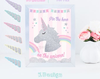 Pin The Horn on the Unicorn, Unicorn Party Game, Unicorn Party Props, Unicorn Birthday, Printable Games