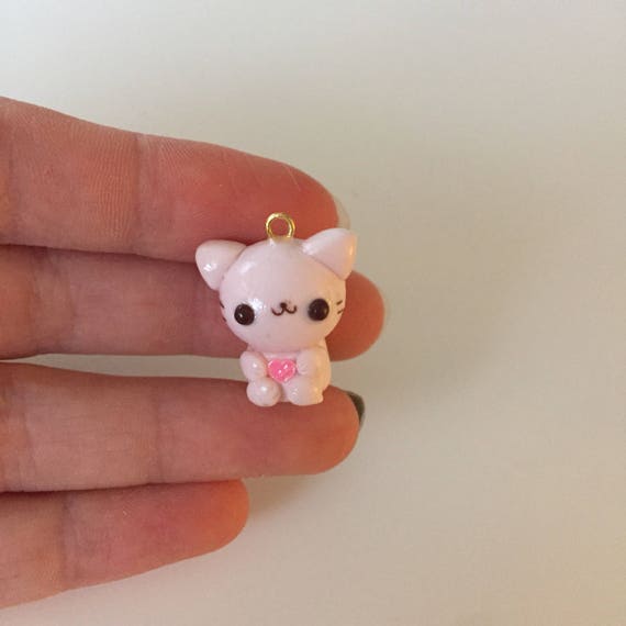 polymer clay pink cat charm kawaii phone charm zipper charm