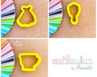 Princess Dress Cookie Cutter - Tea Cup Cookie Cutter - Mirror Mirror Cookie Cutter - Princess - The Beauty and the Beast - Periwinkles - 3D