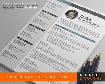 Modern Resume Template / CV Template for Teacher & Professional, 4 Pages Creative Resume Design with free Cover Letter and Reference Letter