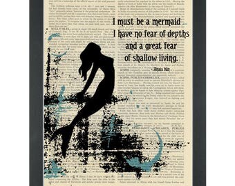 Literary quote Anais Nin Must be a mermaid Dictionary Art Print