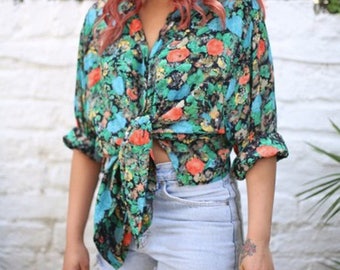 Vintage floral oversized festival boho shirt Size L