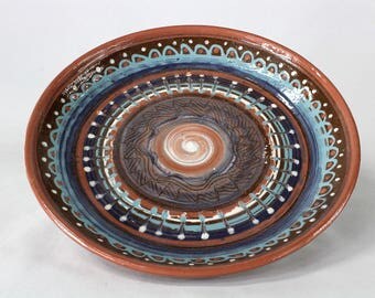Ceramic Pottery Plate Platter Boho Bohemian Mandala Motif
