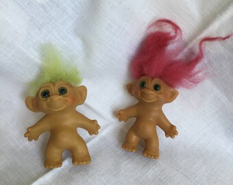 Two Vintage Uneeda Wishnik Troll Dolls from 1960's