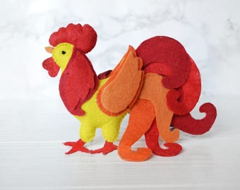 Christmas Rooster Ornament felt rooster christmas felt wall christmas tree gift felt animal ornaments felt birds stocking felt wall hanging