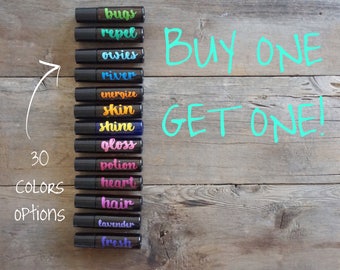 BOGO ---> 10ml Essential Oil Roller Bottle Labels with Cursive Font - 10 Labels - 30 Color Options - LABELS ONLY
