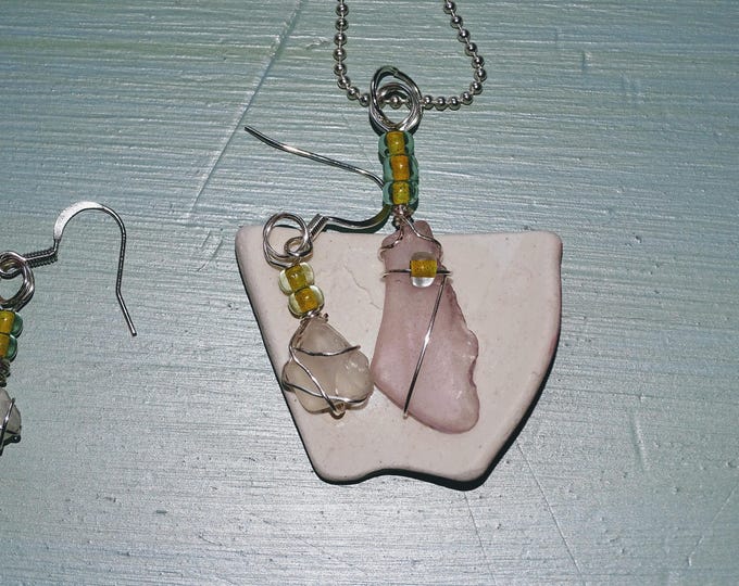 Girlfriend Gift Set - Pink - Gift for Her - Handmade Jewelry - Rare Pale Pink Beach Glass - Necklace and Earring Set - Authentic beach glass