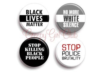 Black Lives Matter 4 Pin Set: No More White Silence, Stop Killing Black People, Stop Police Brutality | BLM ACAB Antifa Intersectional