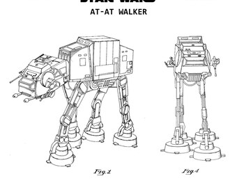 Star Wars Patent Print AT-AT Imperial Walker – Acrylic Desk Art – Stand Up Decor – Star Wars Home Desk Decor