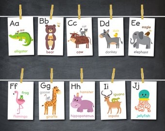 Alphabet flash cards, Animal alphabet card set, ABC Card set, ABC flash cards, Printable, Nursery wall art, Nursery Decor, Digital