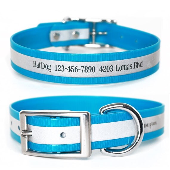 Blue Reflective Waterproof Personalized Dog Collar Laser