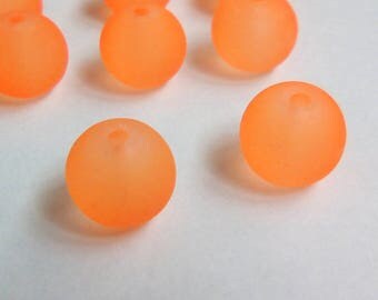 16 pearls round 8mm frosted orange glass