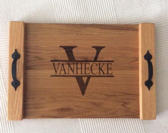 Monogrammed serving tray, personalized wedding gift, laser engraved wood serving tray, family name gift, housewarming gift, realtor gift