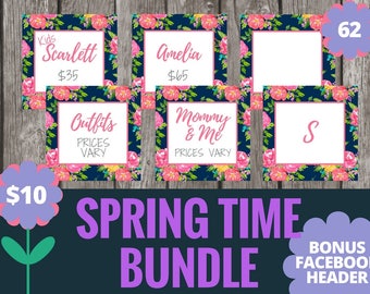 Facebook Album Covers - Summer Floral - 62 Graphics - Navy Floral and Pink