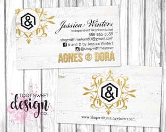 Agnes and Dora Business Cards, Custom Agnes & Dora Business Card, Elegant Gold / White Wood, Personalized Marketing, Branding, PRINTABLE