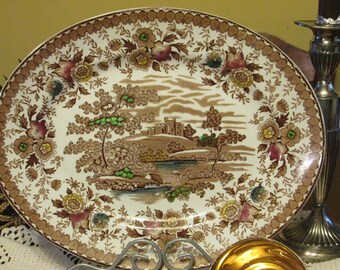Woodland Ridgway brown platter, (Creme background) Ridgeway brown china, Ridgway of Staffordshire, England 12 3/4 inch platter