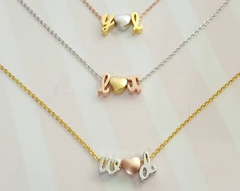personalized Initial letter necklace,Name Initials Necklace,heart Charm Necklace, Mix match Tiny Cursive letter Necklace, special day Gift.