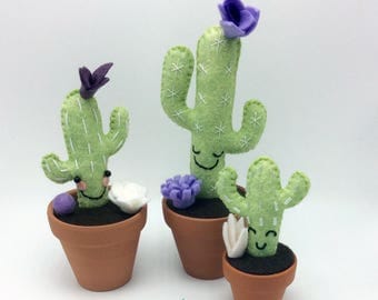 Mini cactus trio wool felt / wool felt cactus mini / terracotta / home decor
