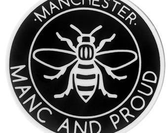 Vinyl Manc and Proud Logo Sticker Manchester Worker Bee Northern Quarter Hacienda Mancunian Car Bumper Sticker Monochrome Decal