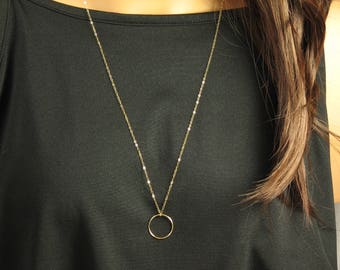 Long Gold Chain Necklace, Gold Circle Necklace, Double Wrap Necklace, Gold Karma Circle, Ring Necklace, Up to 48" in 14k Gold Fill