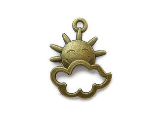SET of 10 charms Sun cloud bronze (T24)