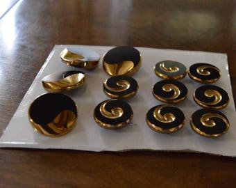 Lot De 10 Boutons Anciens Art Déco Marron Jaspé Reflet Cuivré - 2.1 Cm De Diamètre - Ref 1937