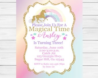 SALE Personalized 5x7 Unicorn Invitation, Unicorn Party Invitation, Rainbow Birthday Invitation,Unicorn Birthday, Unicorn Invite