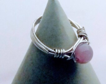 Delicate wire wrapped ring with pink bead