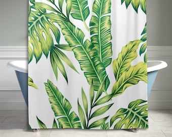 Tropical Jungle Palm Banana Leaf Polyester Fabric Shower Curtain Bathroom Sets Home Decor 60 X 72 Inches Green