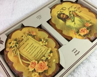 Vintage Wintermute Inspirational Rustic Wood Plaques / set of 2 in original, unopened box / Marriage Creed / God gave you the best He had
