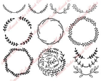 Instant Download! - Hand Drawn Leaf Wreath Svg, Leaf Wreath svg, Leaf Wreath Clipart, Leaf Wreath Decal, Frames for Silhouette, Hand Drawn