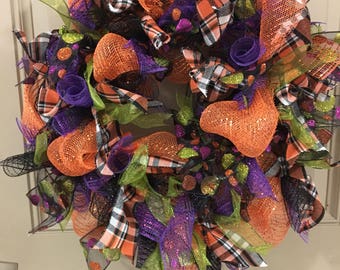 Halloween wreath, fall wreath, deco mesh wreath, ready to ship