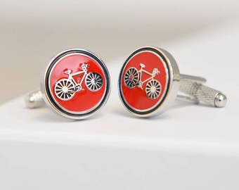 Round Bicycle Cufflinks Red
