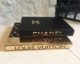 BLACK & GOLD DESIGNER Books, 2 Books, Chanel, Louis Vuitton Decorative Books, Coco Chanel Book, Luxury Designer Home Decor, Housewarming