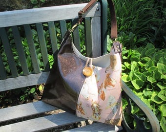 Glitter Vinyl Handbag, Horse Tote, Handmade Cotton CanvasTote Bag, Equestrian Theme Hobo Bag by DarkHorsesDesigns