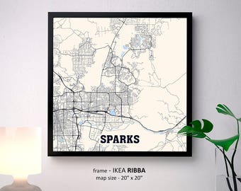Sparks Nevada Map Print, Sparks Square Map Poster, Sparks Wall Art, Sparks gift, Custom Personalized map
