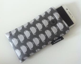 étui téléphone ou lunettes "baleines grises" en coton enduit gris