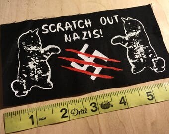 Anti-Swastika Antifa Anti-Trump Kitties Two Color Red, Black, and White Heavy Weight Woven Patch