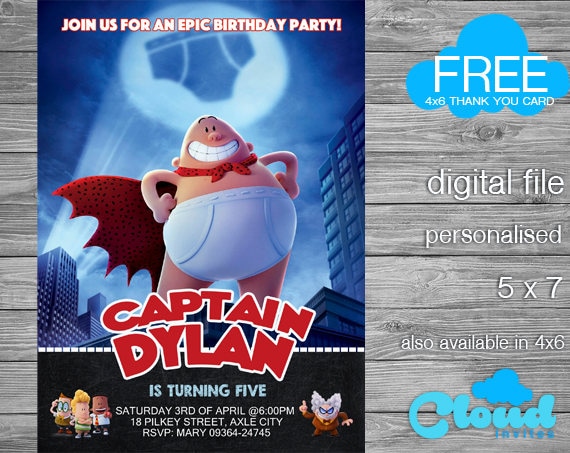 Captain Underpants Invitation Captain Underpants Birthday