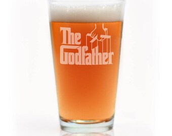 The Godfather Movie Engraved Logo Beer Pint Glass, The Godfather Mug, Godfather Glass, Godfather Gift, Godparent Gift